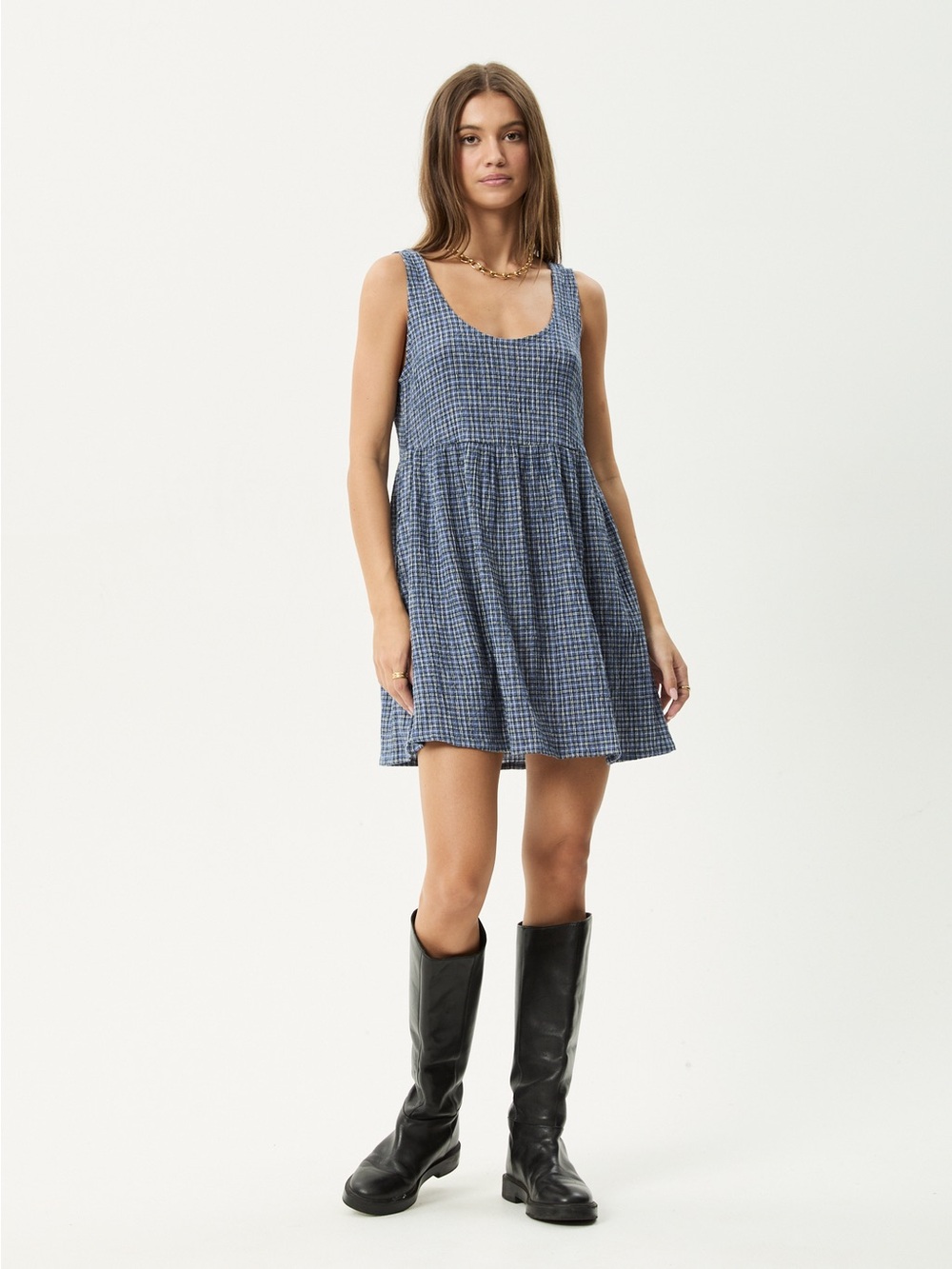 Afends Jesse Seersucker Mini Dress Marlin